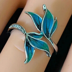 Size 6 Bloom Flower Blue Floral Sapphire Silver Ring NEW